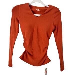 NWT OGL ProWarm V Neck Ruched Sides Brami Top Autumn Orange Size XS